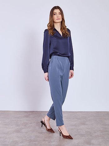Trousers with elastic waistband in rough blue