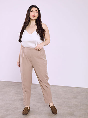 Παντελόνι με ελαστική μέση σε καφέ ανοιχτό