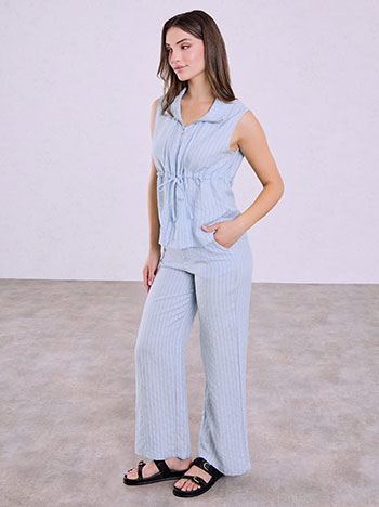Striped vest and wide leg trousers set in sky blue