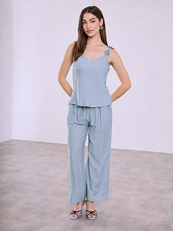 Top and wide leg trousers set in baby blue