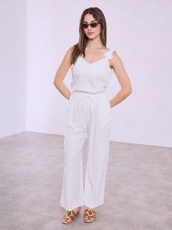 Top and wide leg trousers set in white