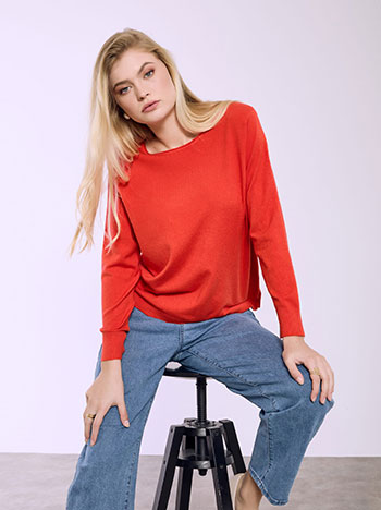 Sweater with rolled up neckline in light red