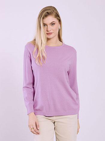 Sweater with rolled up neckline in purple