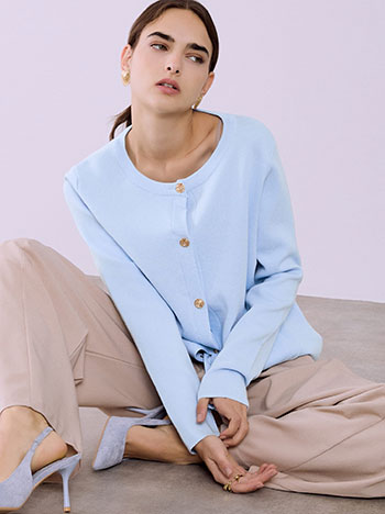 Ζακέτα πλεκτή με τσέπες σε γαλάζιο