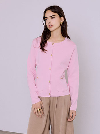Cardigan knitted with pockets in pink