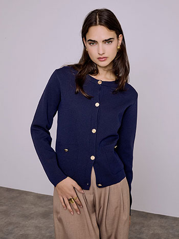 Ζακέτα πλεκτή με τσέπες σε σκούρο μπλε