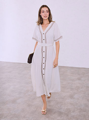 Short-sleeve shirt dress in light beige