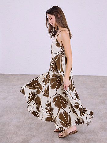 Relaxed-fit printed dress in brown
