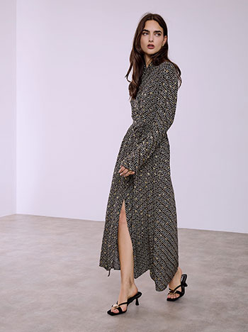 Shirt dress printed viscose in black