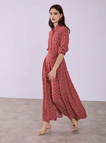 Shirt dress printed viscose in dark red