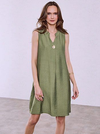 Dress with decorative button in khaki