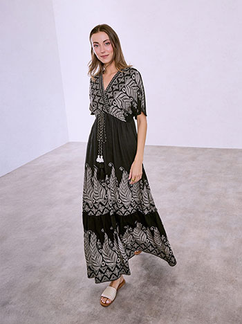 Maxi dress with ruffled hem in black