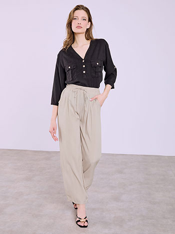 Παντελόνα βαμβακερή μονόχρωμη σε μπεζ