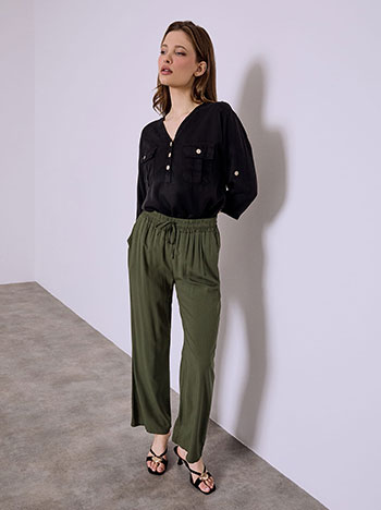 Παντελόνα βαμβακερή μονόχρωμη σε χακί