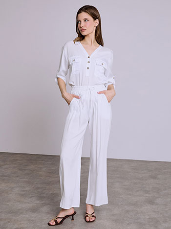 Παντελόνα βαμβακερή μονόχρωμη σε λευκό