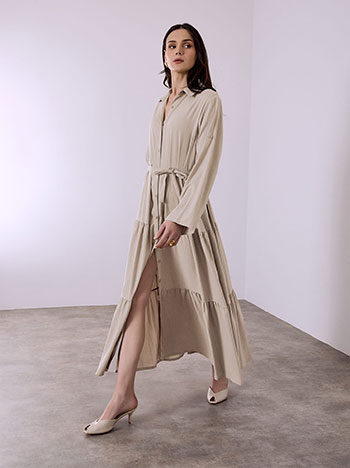 Shirt dress monochrome in light brown