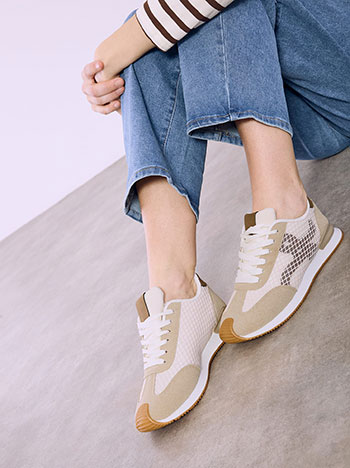 Sneakers with contrast fabrics in beige