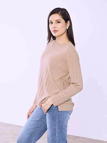 Μπλούζα ασύμμετρη πλισέ σε μπεζ