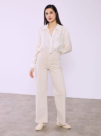 Τζιν wide leg με βαμβάκι σε μπεζ
