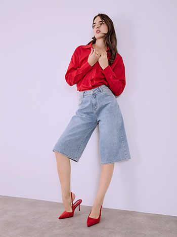 Bermuda jeans wide leg in light blue