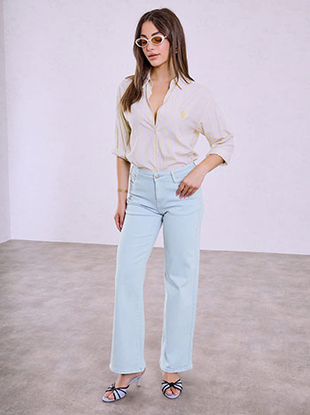 Cotton wide-leg jeans in baby blue