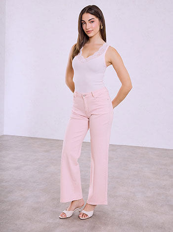 Τζιν wide leg με βαμβάκι σε ροζ
