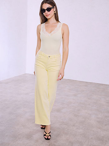 Cotton wide-leg jeans in yellow