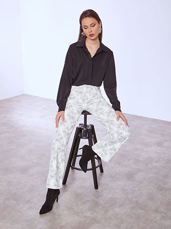 Jeans wide leg printed in white