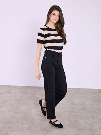 Τζιν wide leg με βαμβάκι σε μαύρο