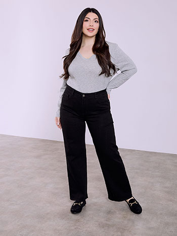 Τζιν wide leg με βαμβάκι σε μαύρο