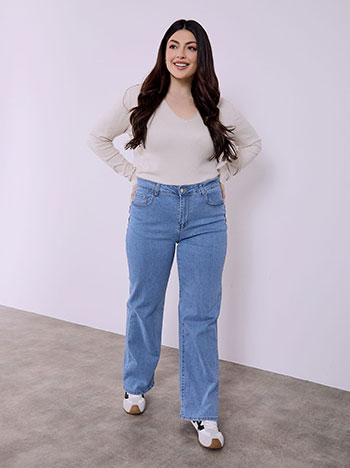 Τζιν wide leg push up σε μπλε