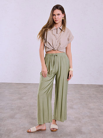Wide leg trousers with viscose in light khaki