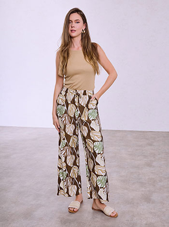 High-waisted printed trousers in brown