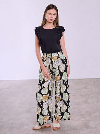 High-waisted printed trousers in black