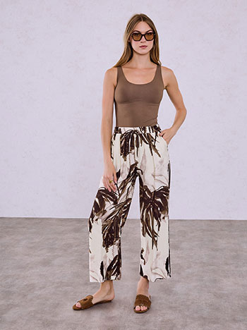 Printed wide leg trousers in brown