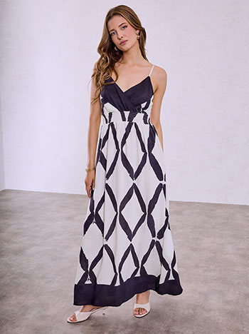Printed smocked maxi dress in midnight blue