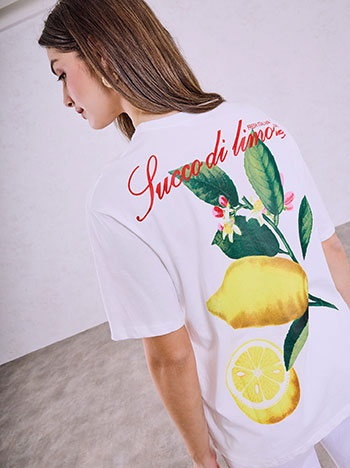 Cotton T-shirt with lemon print in white