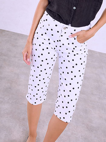 Polka dot denim trousers in white