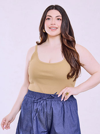Top rib with cotton in dark beige
