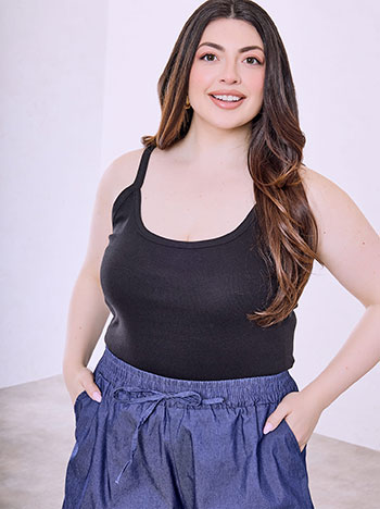 Top rib with cotton in black