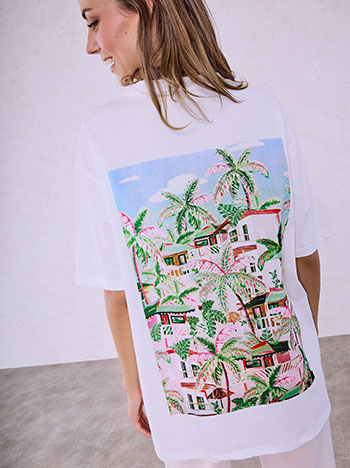 T-shirt με φοίνικες σε λευκό