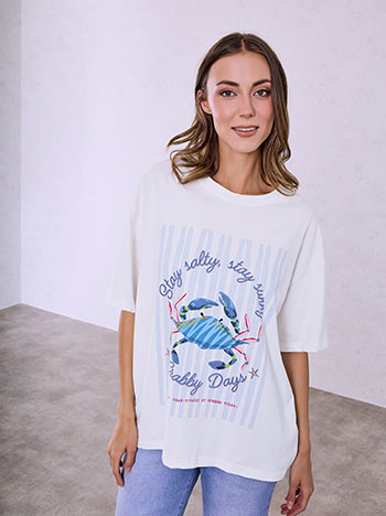 T-shirt με στάμπα καβούρι σε λευκό