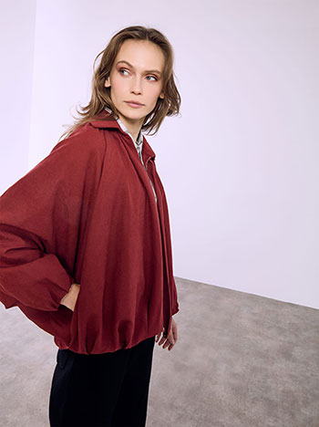 Jacket with shirred details in wine red