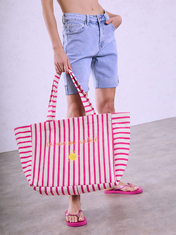 Terry Beach Bag with Embroidered Sun in fuchsia