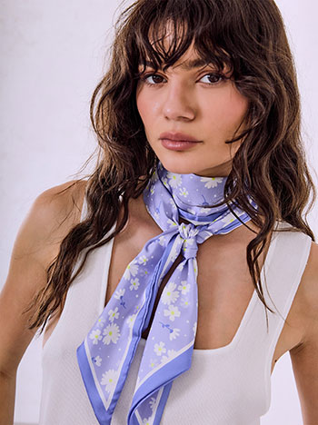 Floral long scarf in baby blue