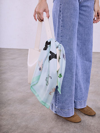 Satin scarf with dogs in light green