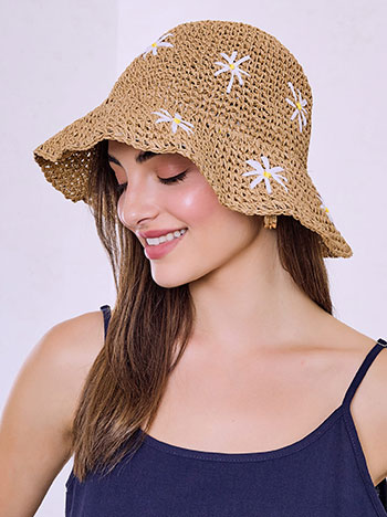 Hat with flowers in dark beige