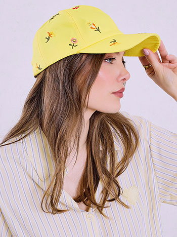 Καπέλο jockey με λουλούδια σε κίτρινο