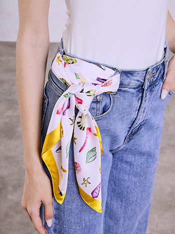 Satin scarf with seashells in yellow
