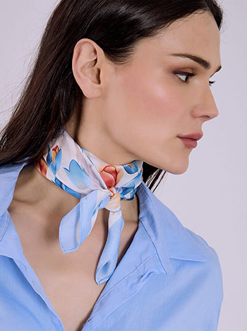 Scarf with flowers in sky blue